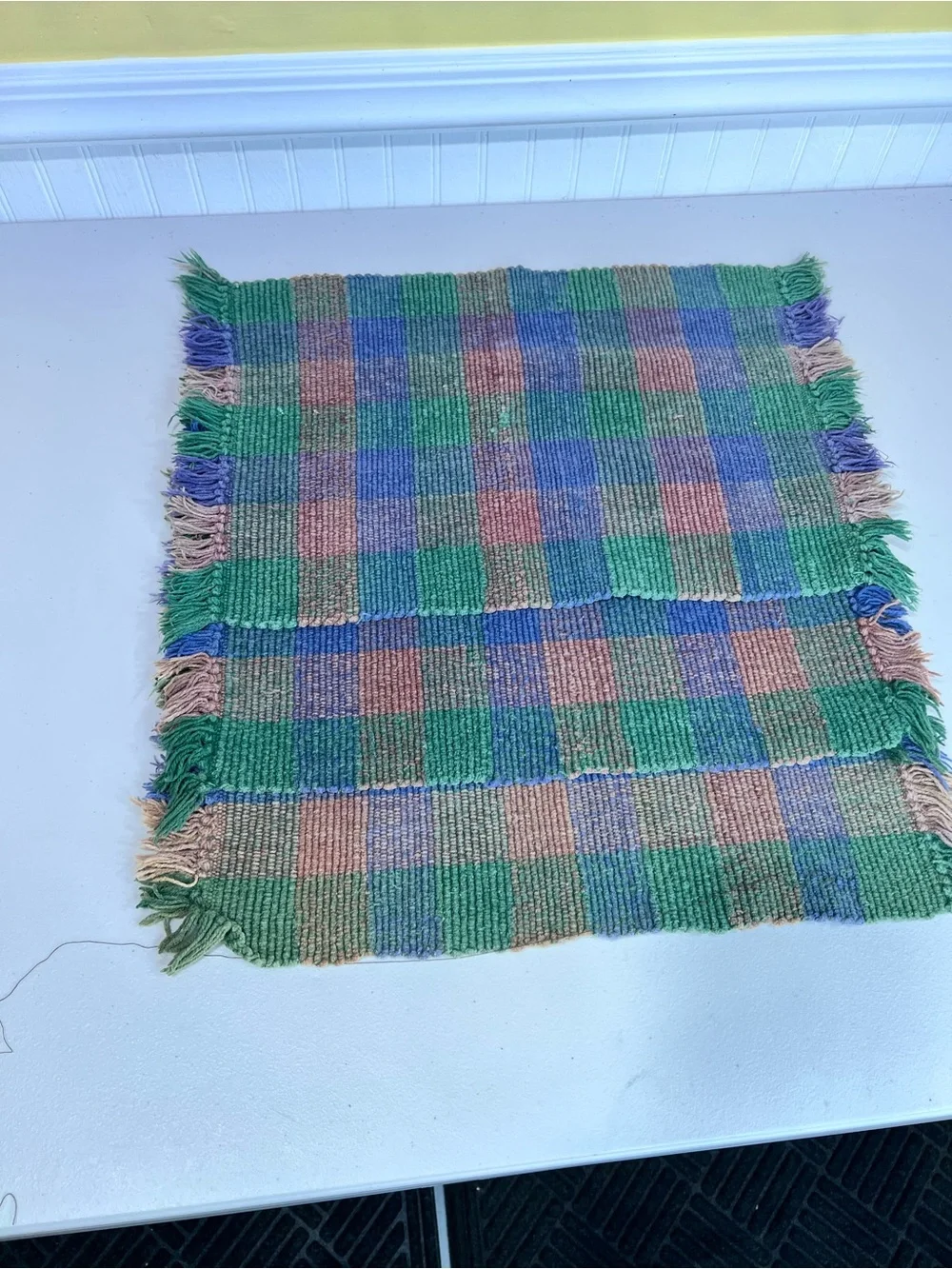 Handwoven Checkered place mats Green, Blue & Pink